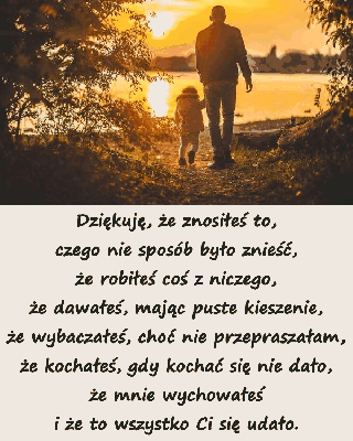 Córka składa życzenia swojemu tacie przy zachodzie słońca